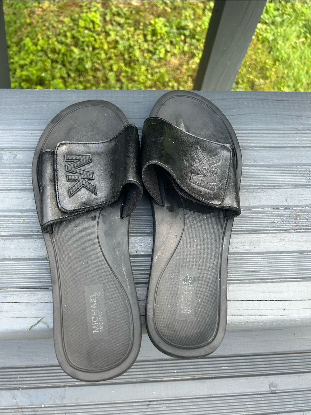 Michael Kors Black MK Embossed Slide Sandals